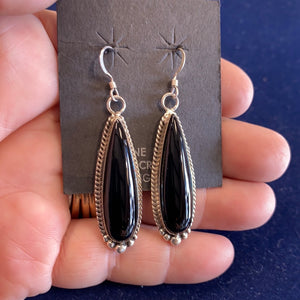 The long tear drop onyx earrings.