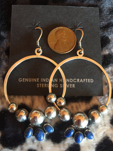 Navajo pearl hoop earrings with lapis