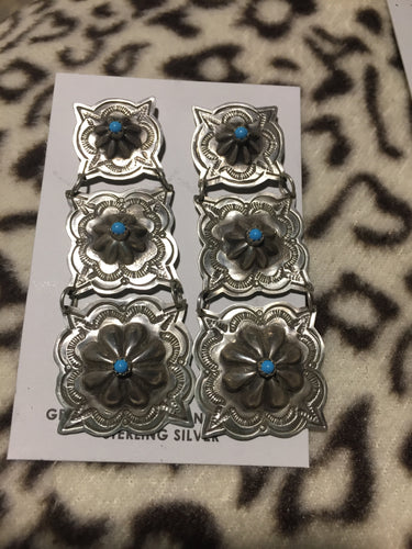 3 inches triple concho earrings