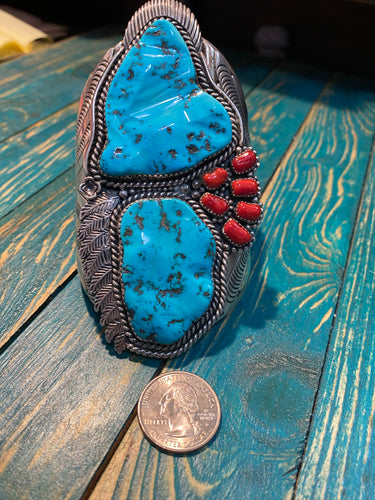 “The double” turquoise and red Mediterranean coral