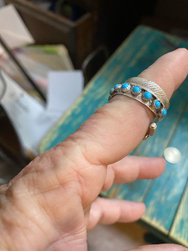 Sterling silver feather rings with turquoise