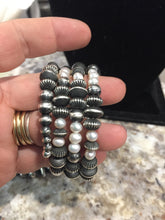 Memory wire bracelets: Sterling and pearls
