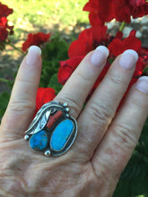 Vintage Turquoise and coral Sterling silver ring
