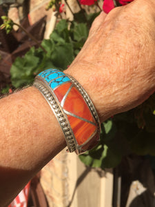 Inlay Turquoise and spiny oyster bracelet