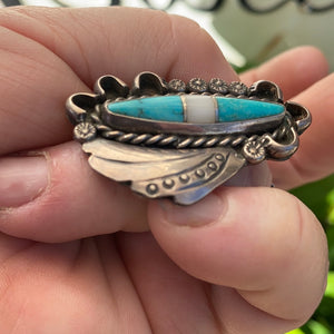 Vintage inlay Turquoise and white agate