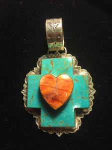 Large Kingman Turquoise with a small orange spiny oyster heart