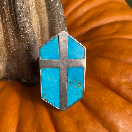 Cross Turquoise inlay ring vintage