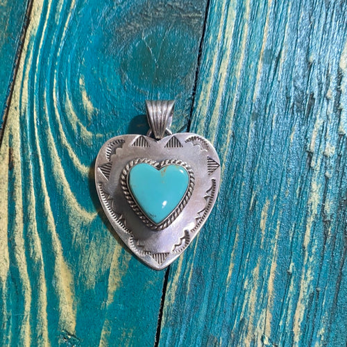 “ The Double Heart” Turquoise on silver