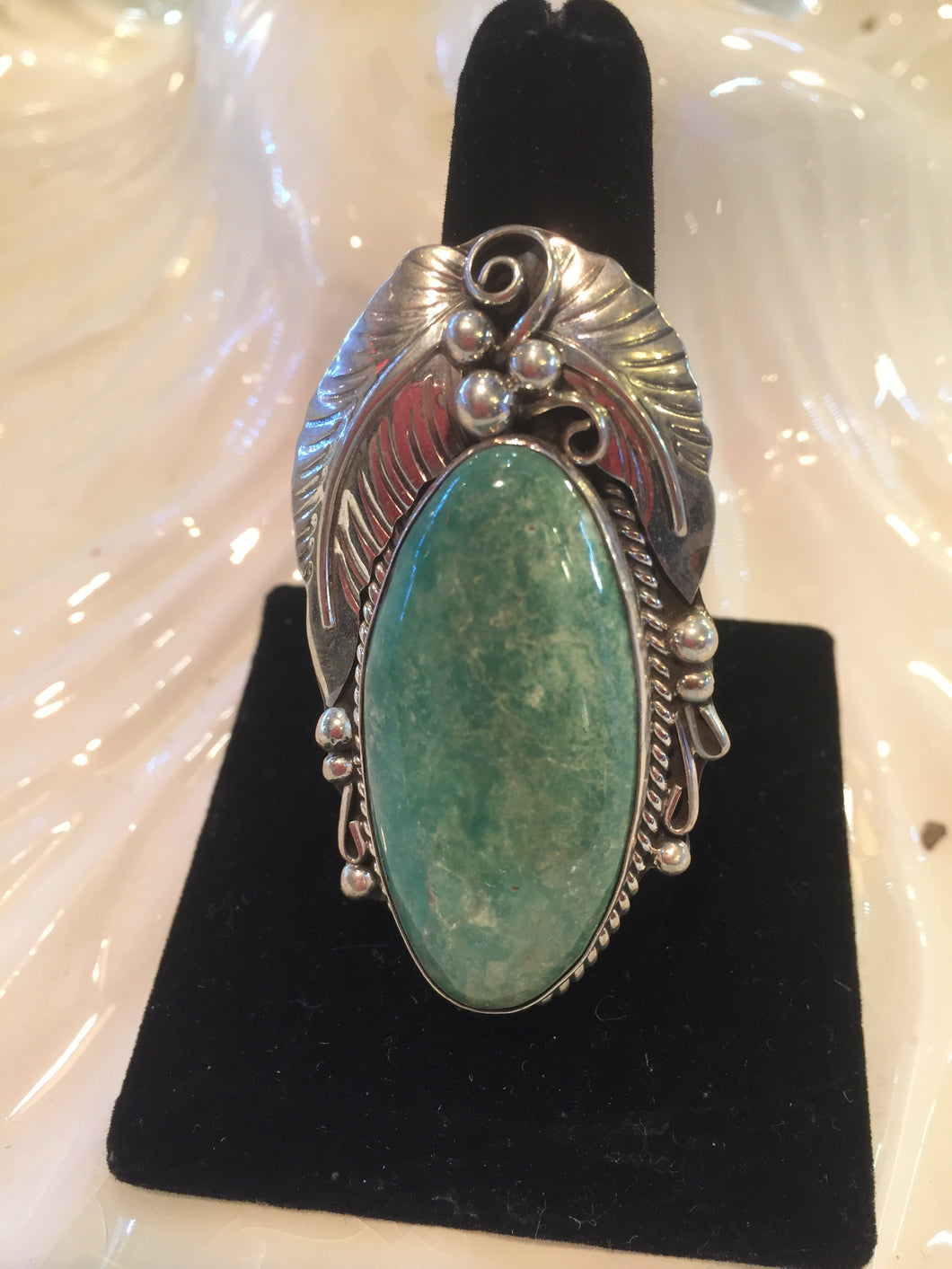 Lovely light blue Turquoise ring with Sterling silver leaves