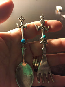 Vintage baby Kachina head fork and spoon set