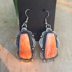 Antiqued Sterling silver orange spiny oyster earrings
