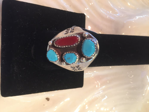 Vintage 3 Turquoise 1 Corral stone ring
