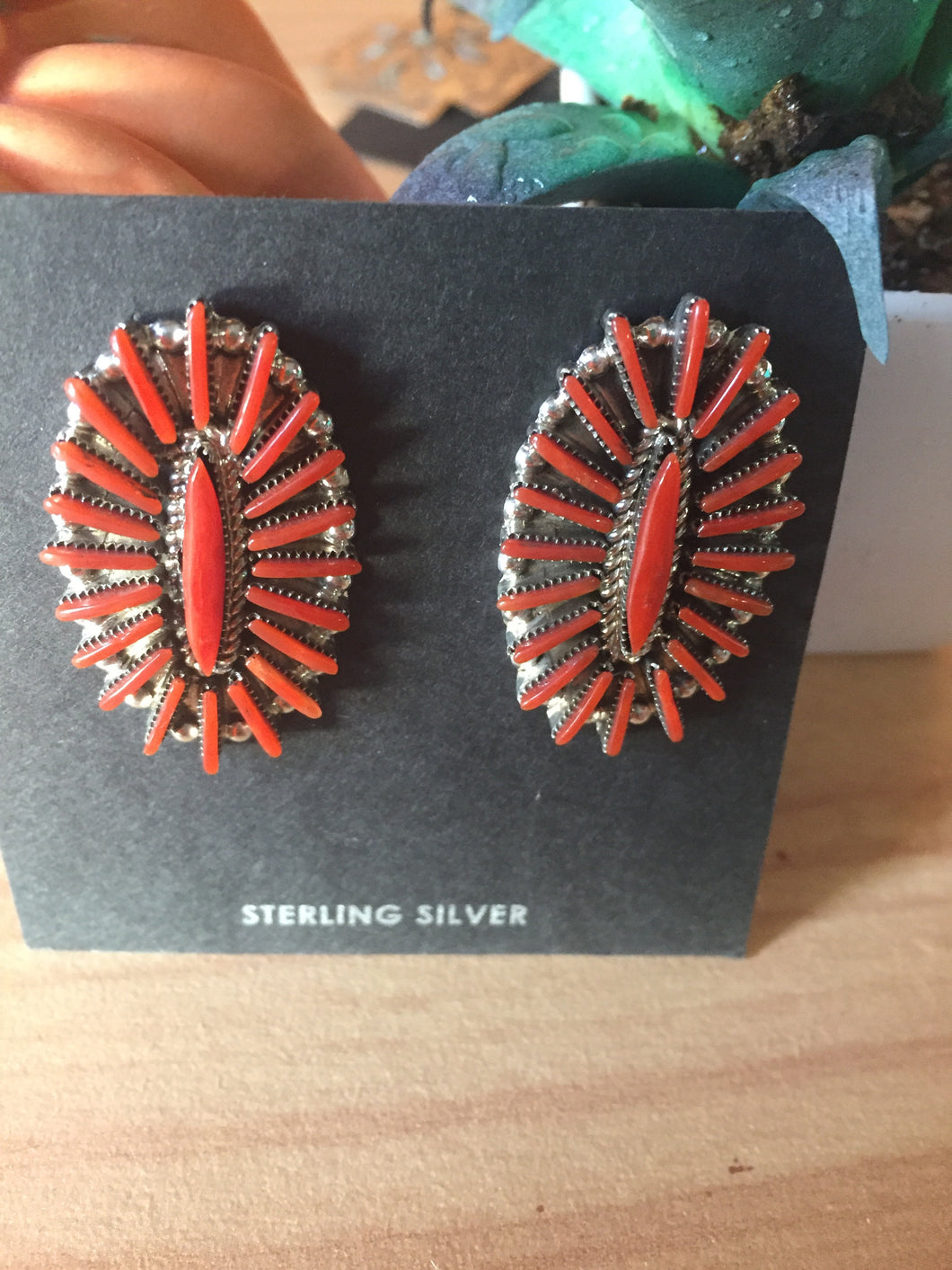 Red coral Zuni earrings