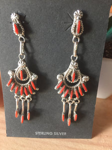 Extremely ornate Red Corral dangle earrings