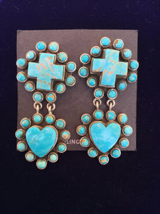 Cross and Heart Earrings - Blue