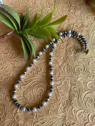 Freshwater pearls and Baha’i disk beads 24 in 6 mm