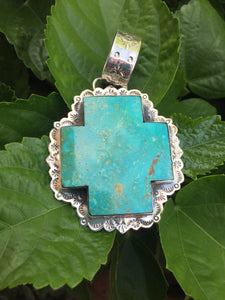 Extra large cross Kingman Turquoise pendant