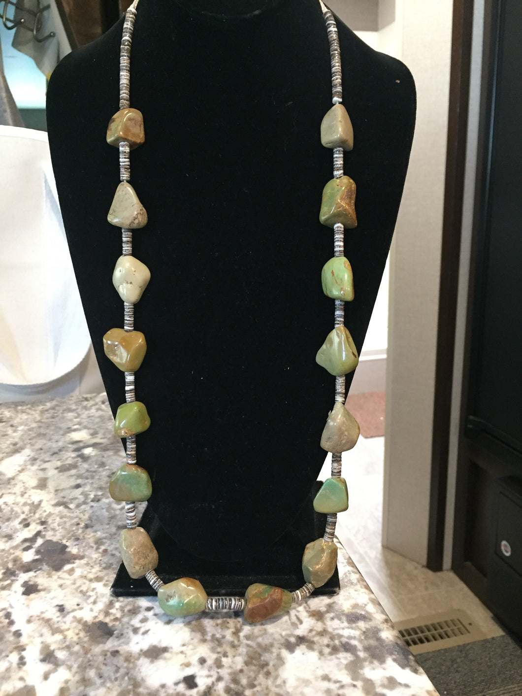30 inch Colorado Green Nugget Turquoise necklace