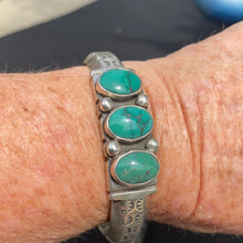 Heavy 3 stone green Turquoise bracelet