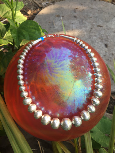 18 inch tooled Sterling silver bead necklace
