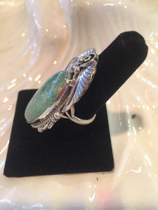 Lovely light blue Turquoise ring with Sterling silver leaves