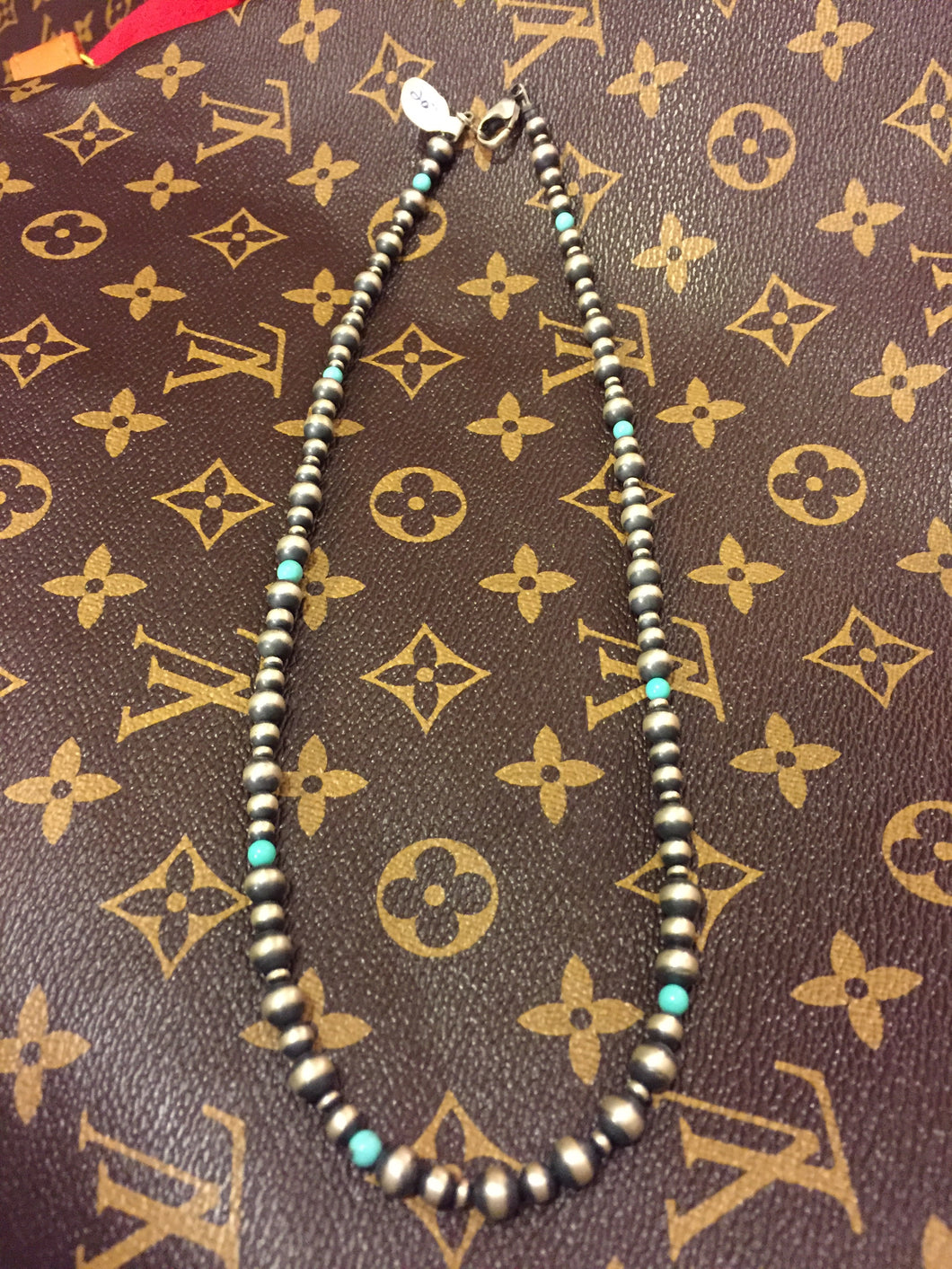 Navajo pearl Sterling silver necklace with Kingman Turquoise