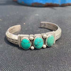 Heavy 3 stone green Turquoise bracelet